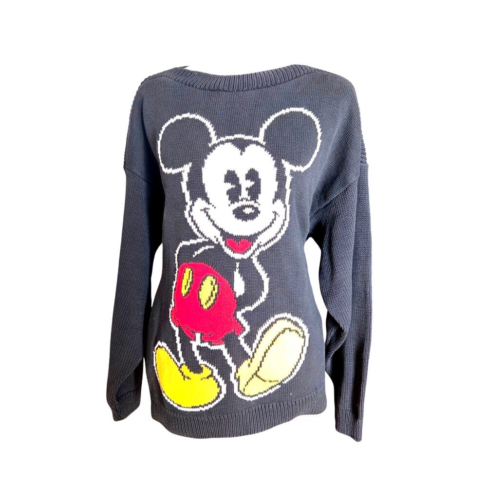 Classic Vintage 1980s Mickey & Co Black Boatneck Knit Sweater Mickey Mouse